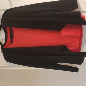 INC 2x waterfall open front cardigan with faux suede front panels.